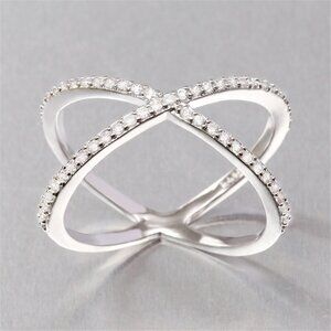 🎁 X Shape Manufactures Two Lines Cross Zircon Ring for Women, PD125